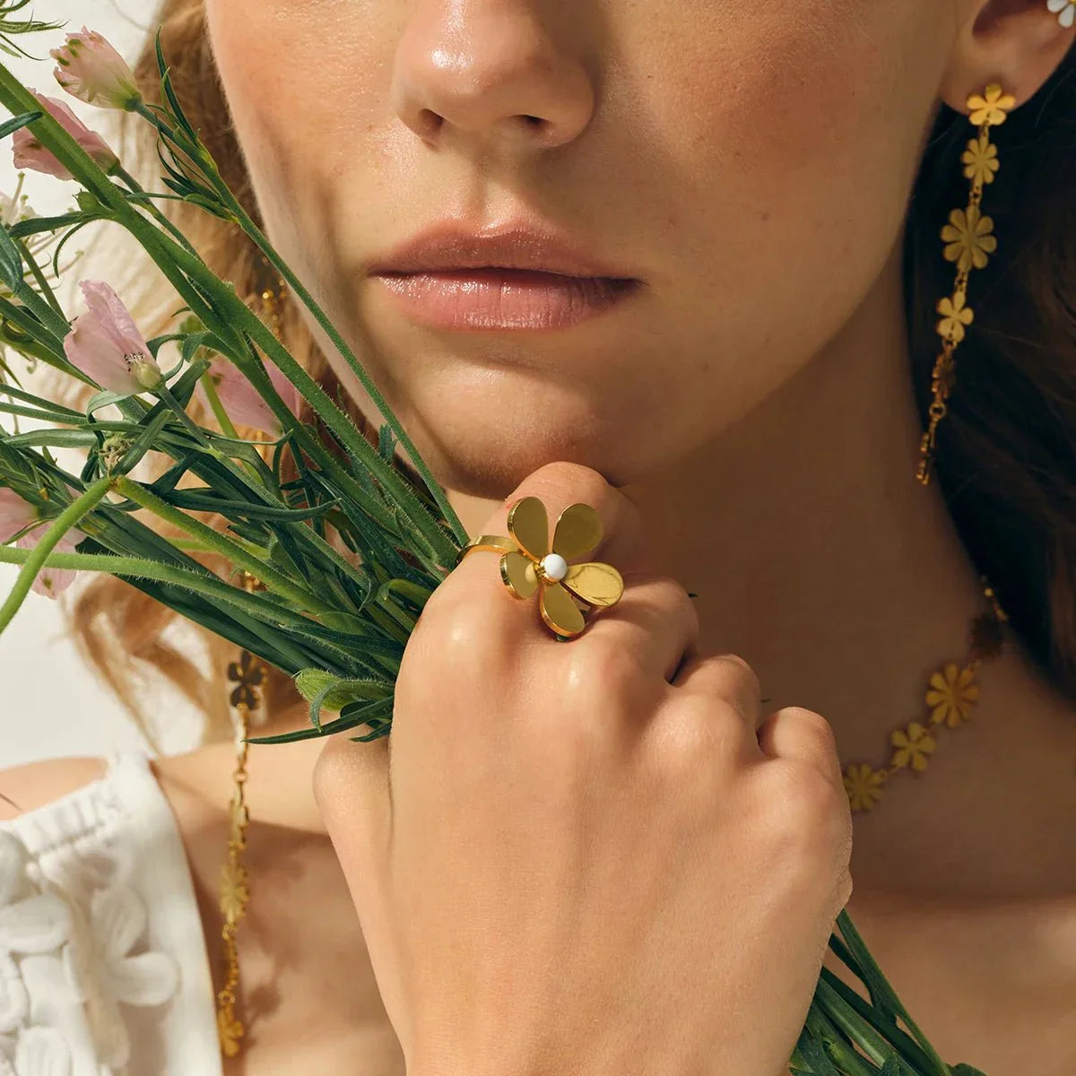 Delicate Gold Flower Engagement Ring - Halri