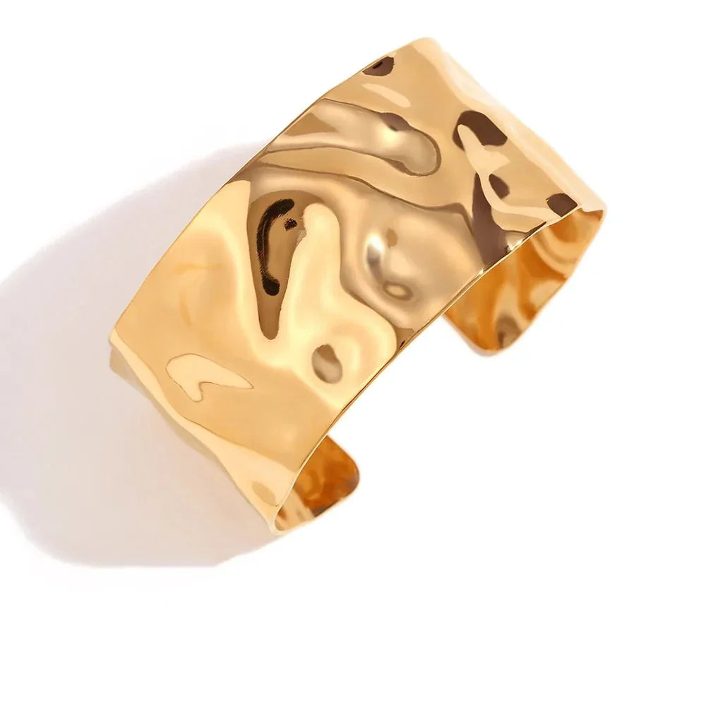 Textured Gold Bangle Cuff Bracelet - Halri