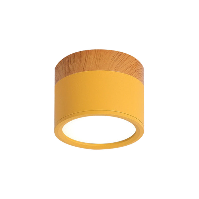 Compact Colorful Metal Ceiling Lamp with Wood Trim - Halri