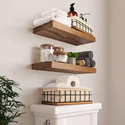 Rustic Wooden Wall Shelf - Modern Space Saver