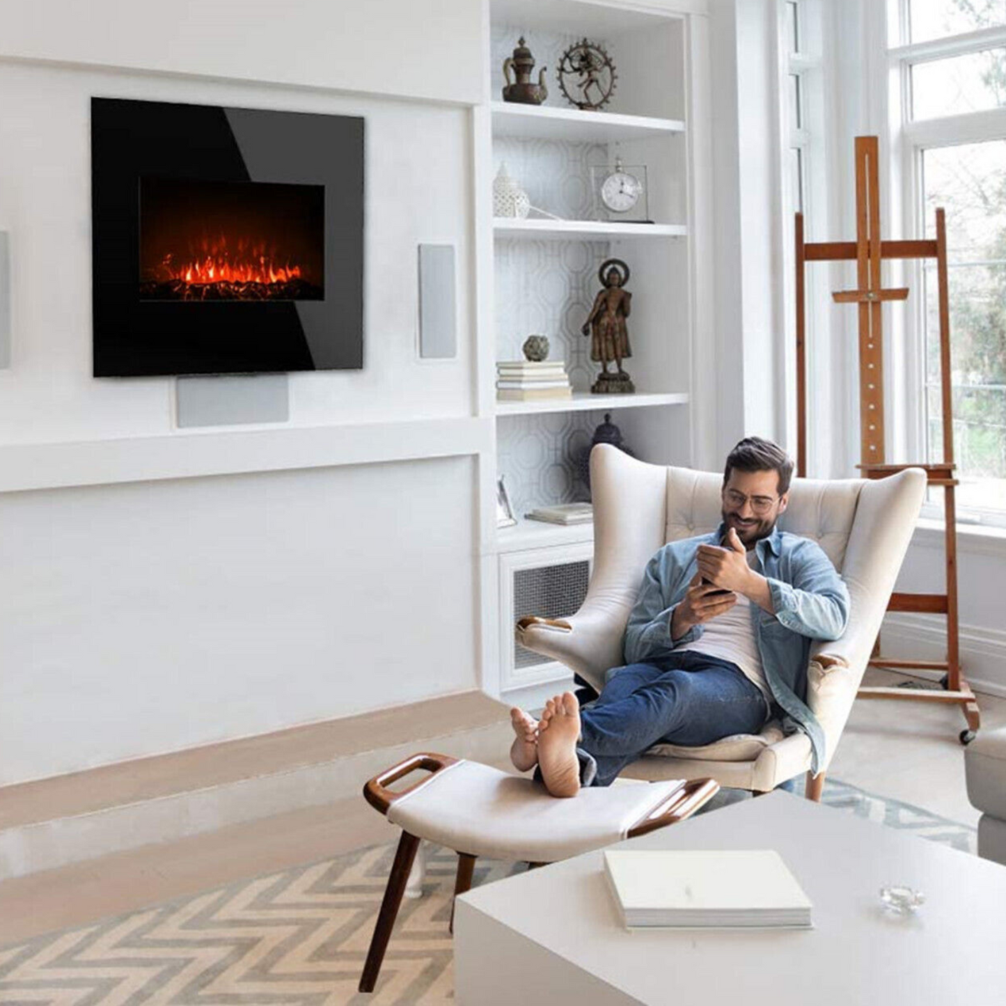 Electric LED Fireplace Space Heater with Real Flame Effect