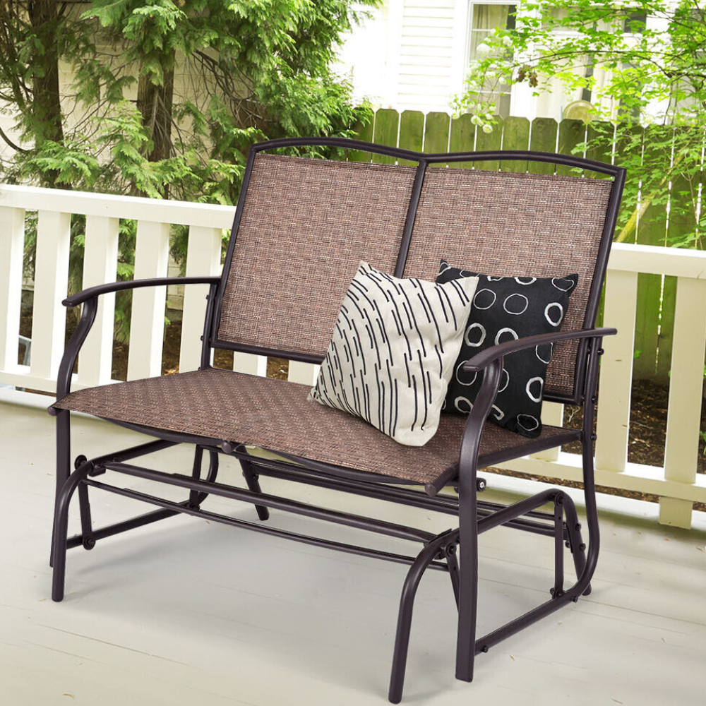 Rustic Metal Patio Loveseat Glider Bench Seat