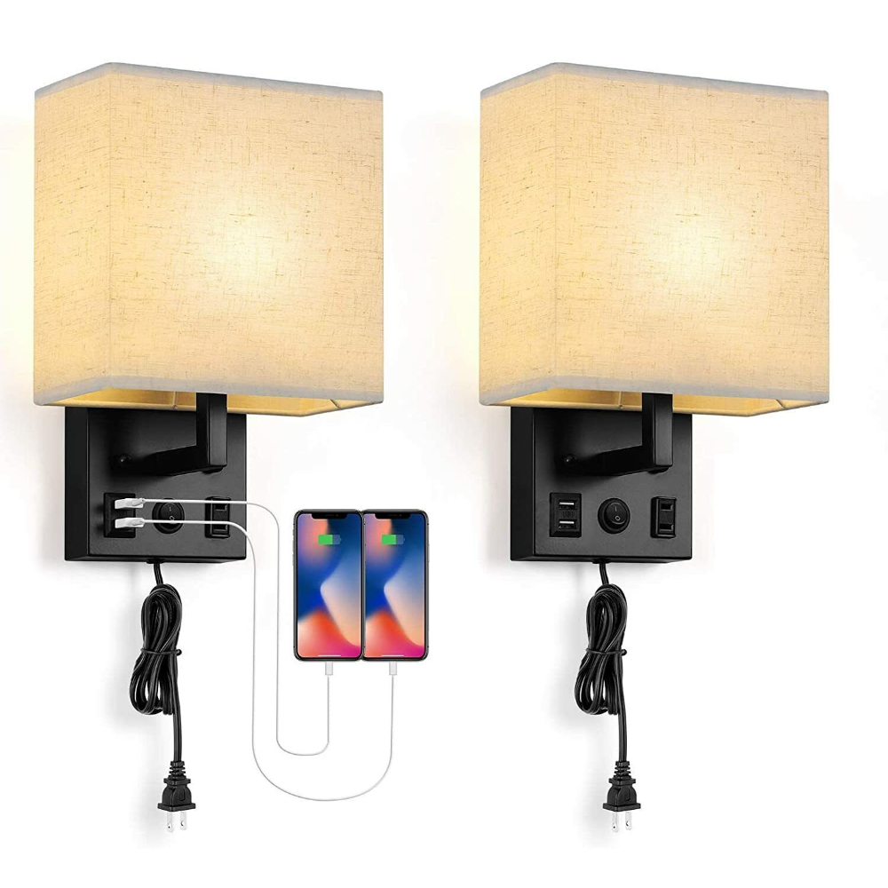 Elegant Bedroom Wall Light Sconce With 2 Free Shades - Halri