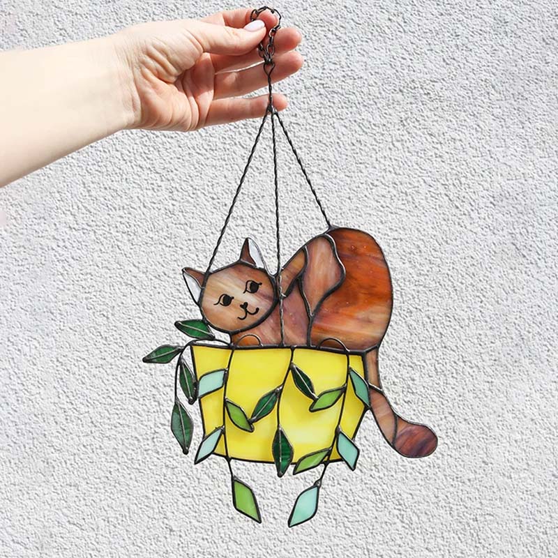 Colorful Stained Glass Cat Suncatcher Window Decor
