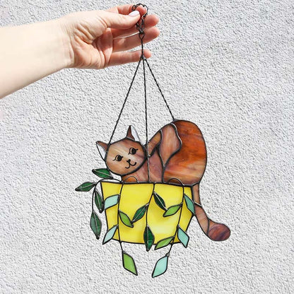 Colorful Stained Glass Cat Suncatcher Window Decor
