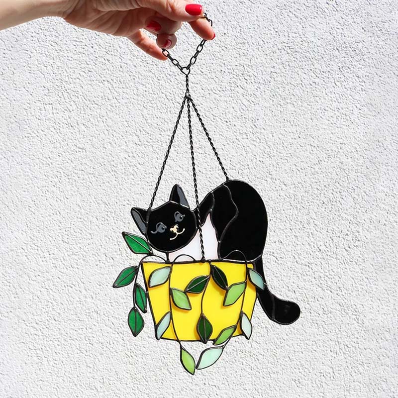 Colorful Stained Glass Cat Suncatcher Window Decor