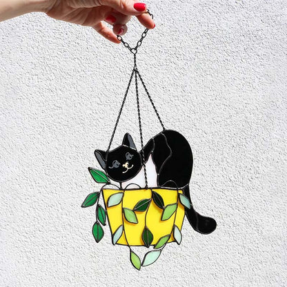 Colorful Stained Glass Cat Suncatcher Window Decor