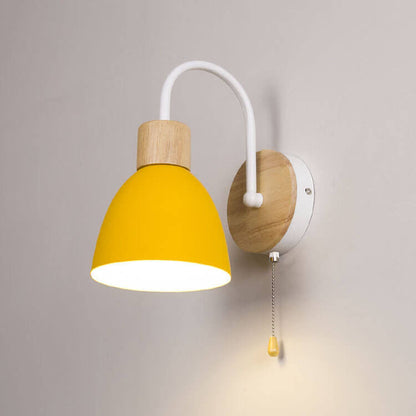 Rustic Wooden 1-Light Wall Sconce with Metal Shade - Halri