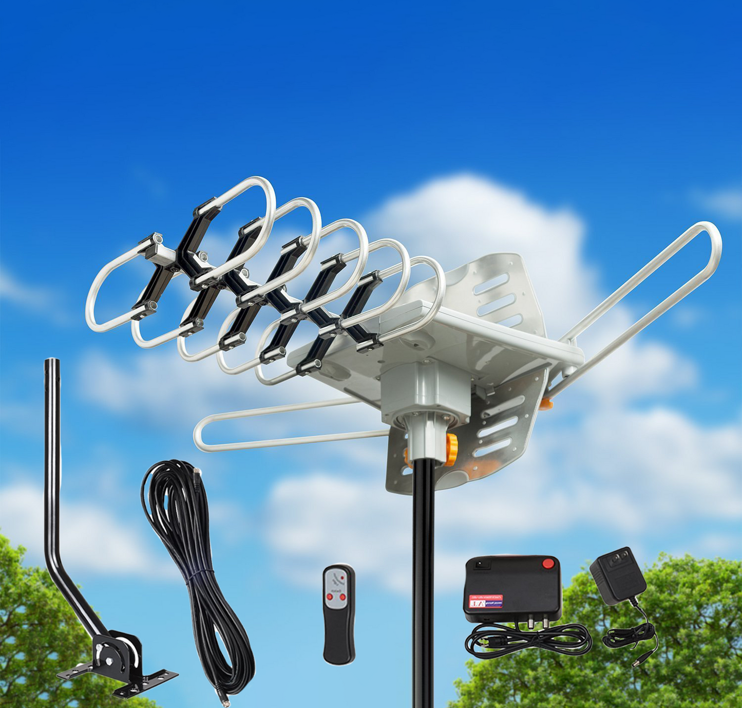 Long Range HD TV Indoor Outdoor Antenna 360° Rotation