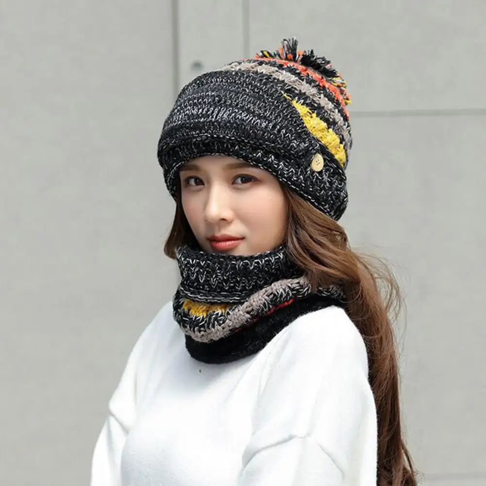Warm Knit Beanie Scarf Set with Soft Lining