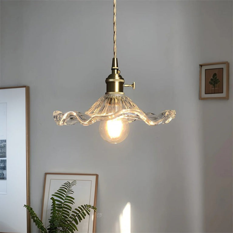 Glarefusion Vintage Glass Hibiscus Flower Pendant Light
