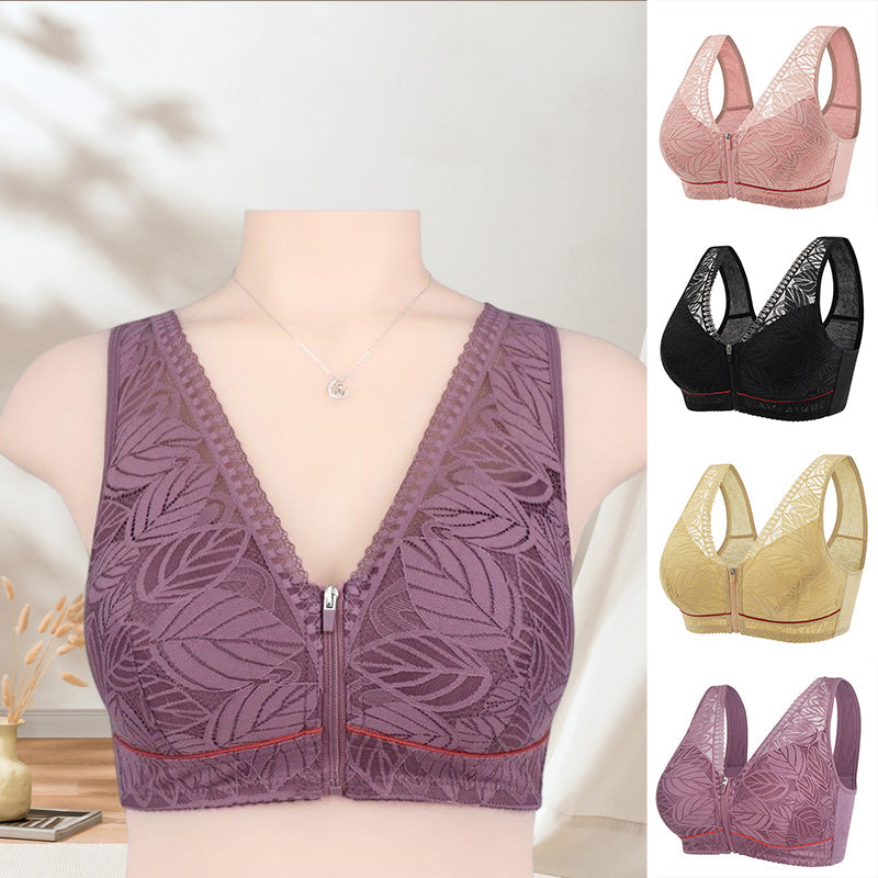 Simple Lace Bralette with Front Zip Closure - Halri