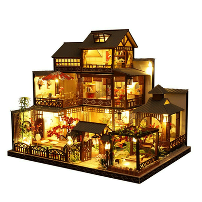 Big Detailed Wood Dollhouse With LED Lighting - Halri