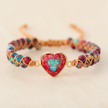 Lovely Heart Shaped Jasper Charm Bracelet - Halri