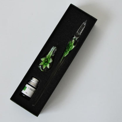 Beautiful Glass Ink Pen Writing Set with Holder - Halri