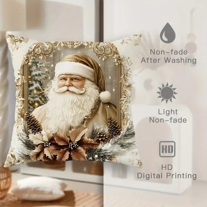 Luxury Red Holiday Pillow Cover Santa & Reindeer Pattern