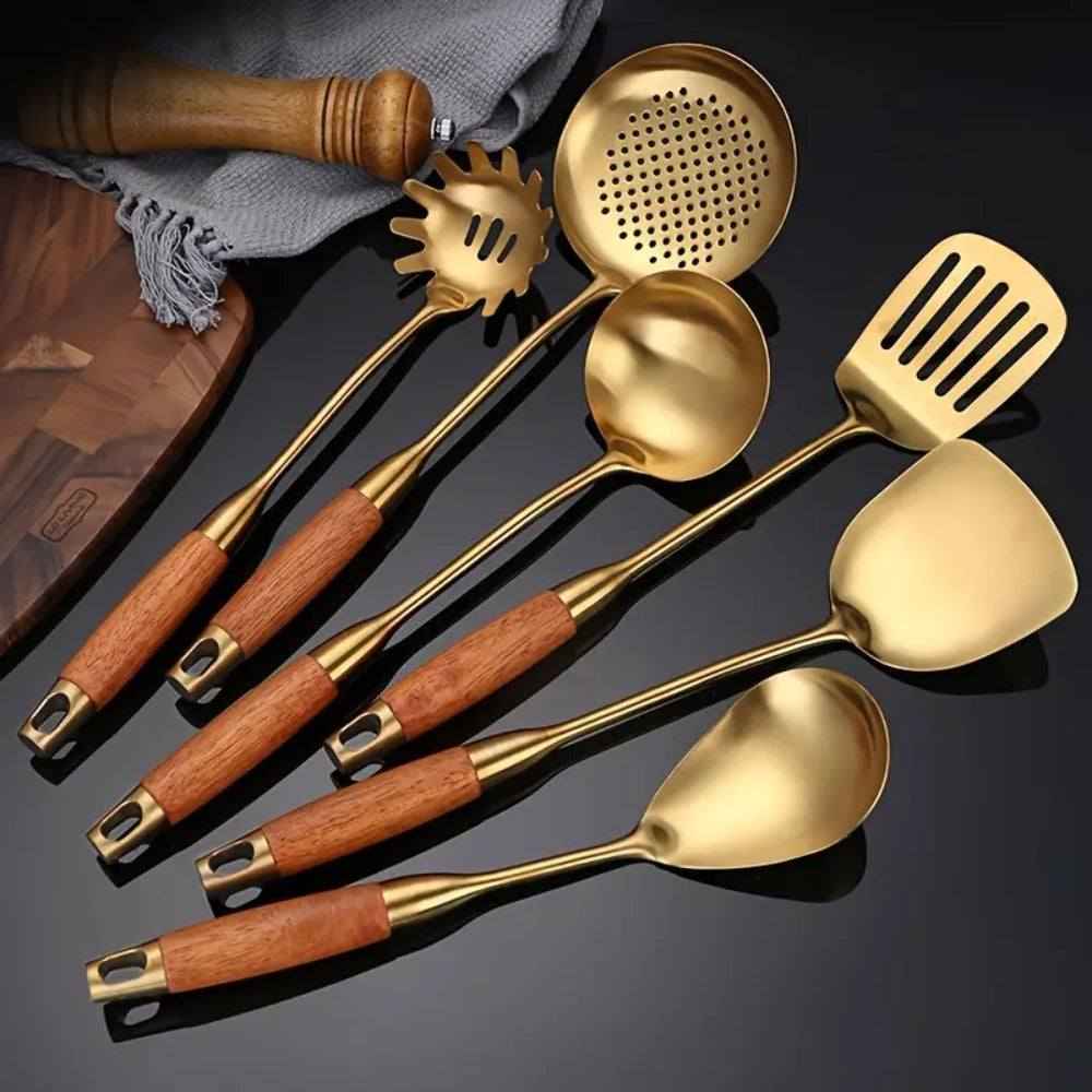 Premium Gold Plated Cooking Utensil 6 Piece Set - Halri