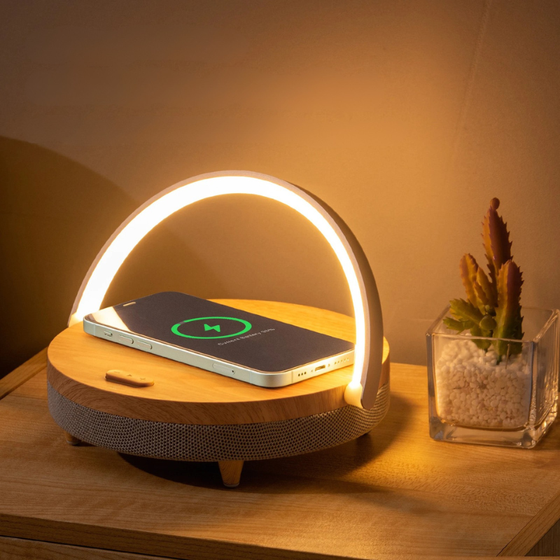 Smart Wood Desk Lamp with Bluetooth and Charger - Halri