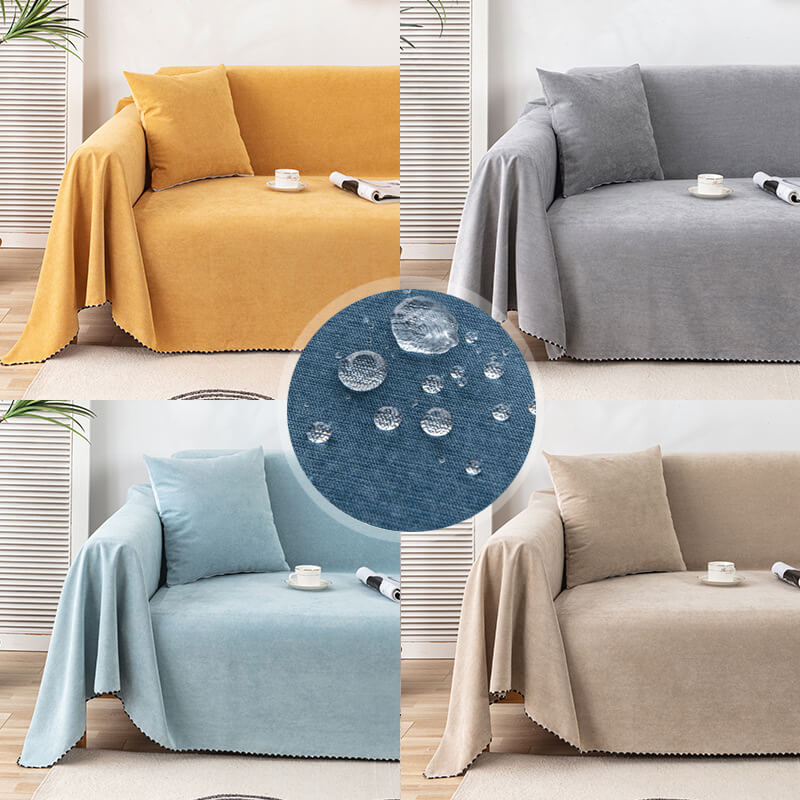 Waterproof Faux Fur Sofa Blanket with Decorative Trim - Halri