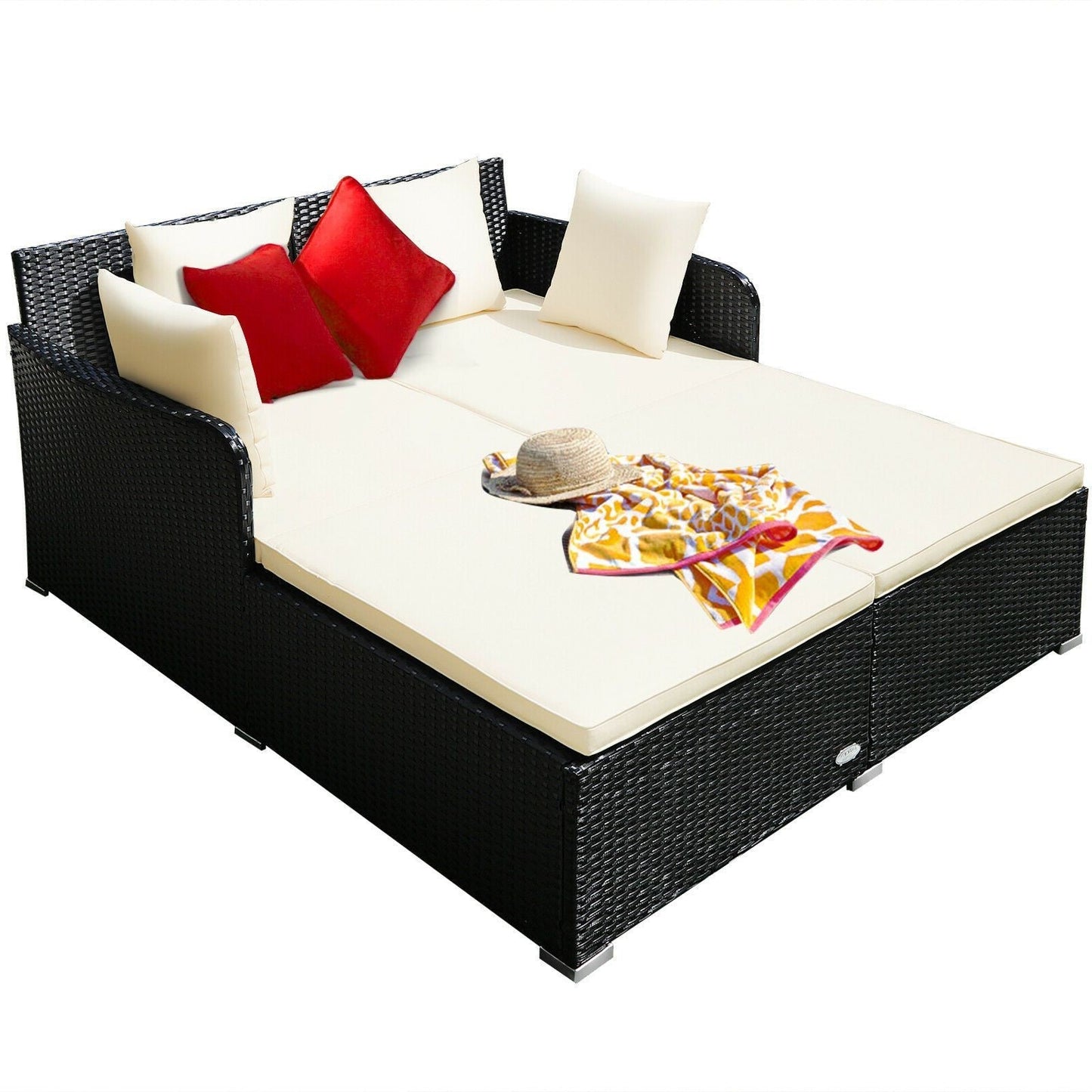 Comfortable Wicker Garden Daybed with Thick Cushions - Halri