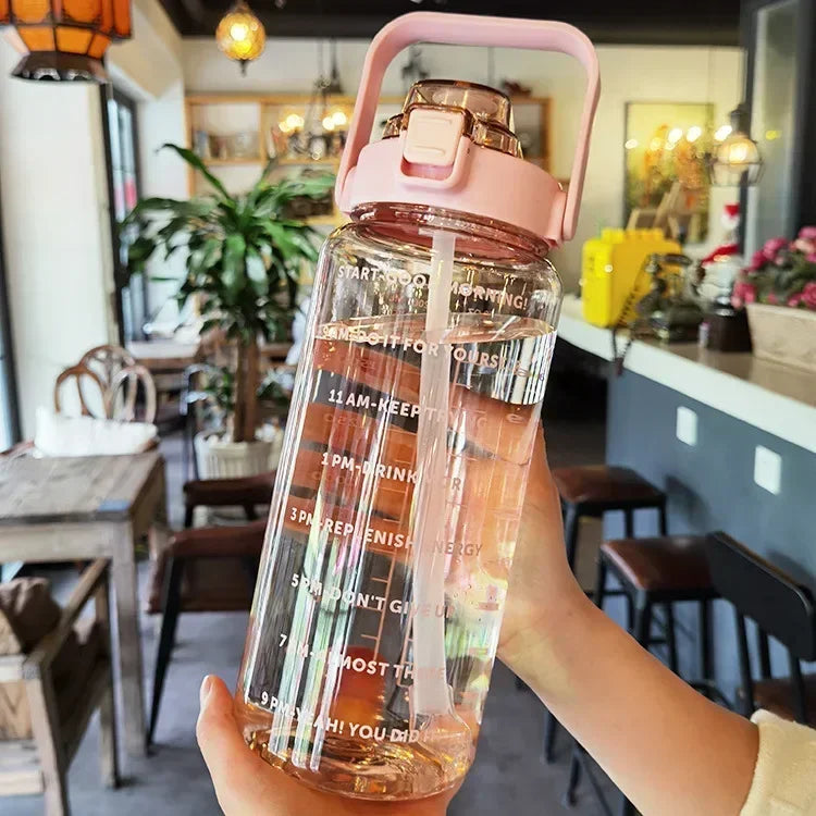 Insulated 2L Water Bottle with Straw and Measurement Marks - Halri