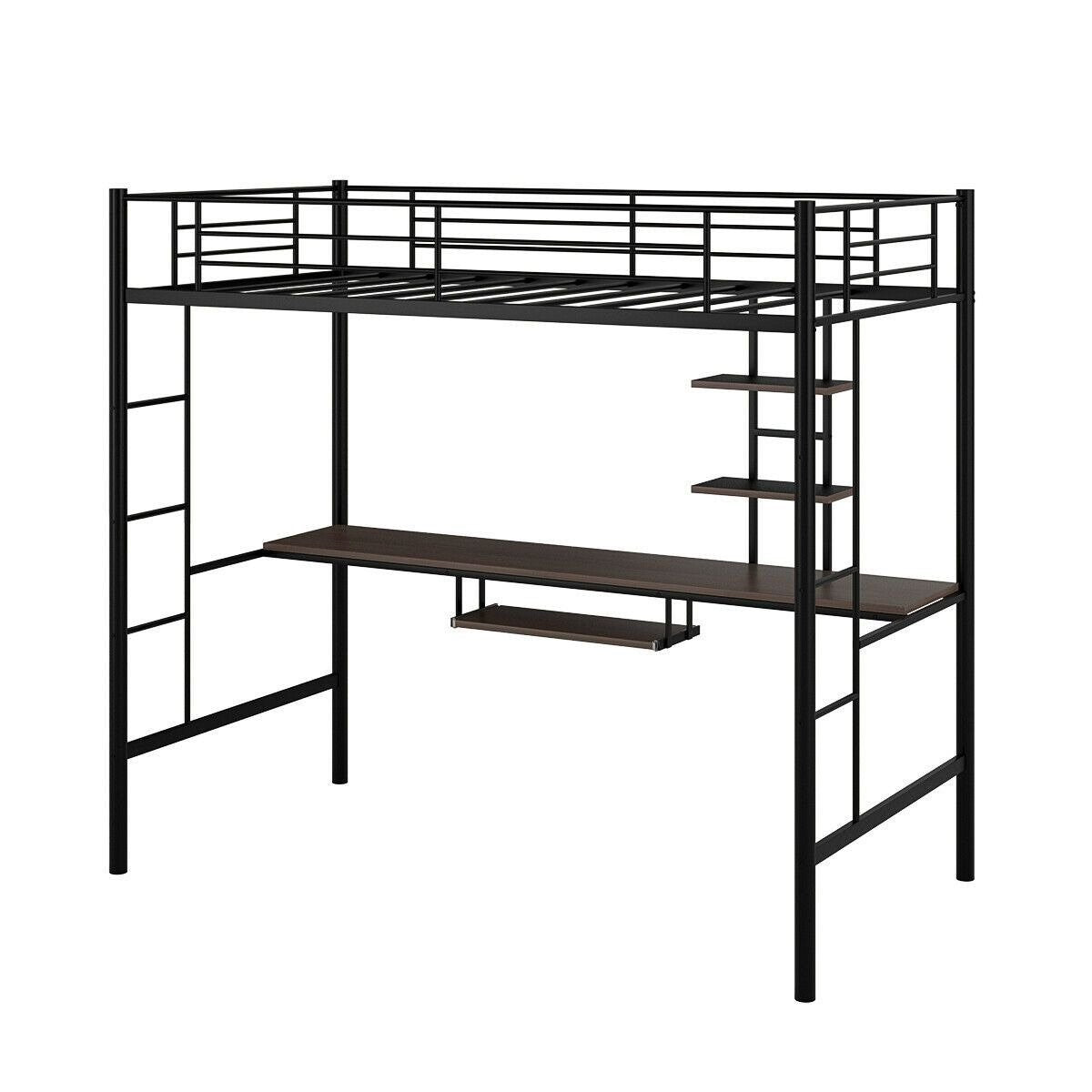 Space Saving Twin Metal Bunk Bed Frame With Desk - Halri