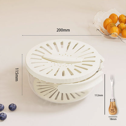 White kitchen tool with dimensions labeled on a light background