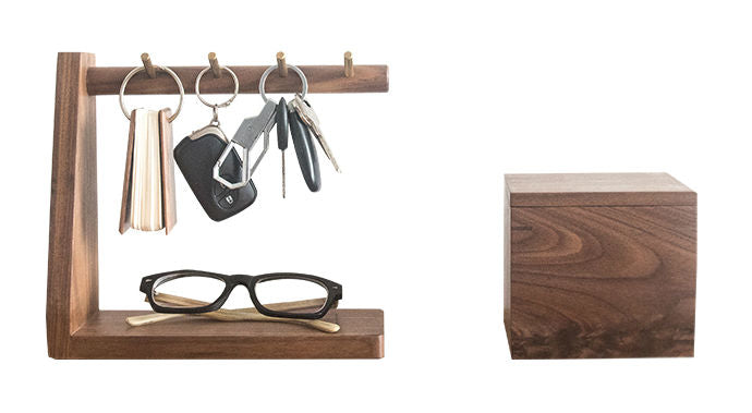 Wooden Key Holder with Hooks and Storage Tray