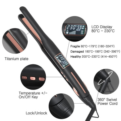 2 in 1 Mini Hair Straightener Travel Pencil Straightener for Short Hair