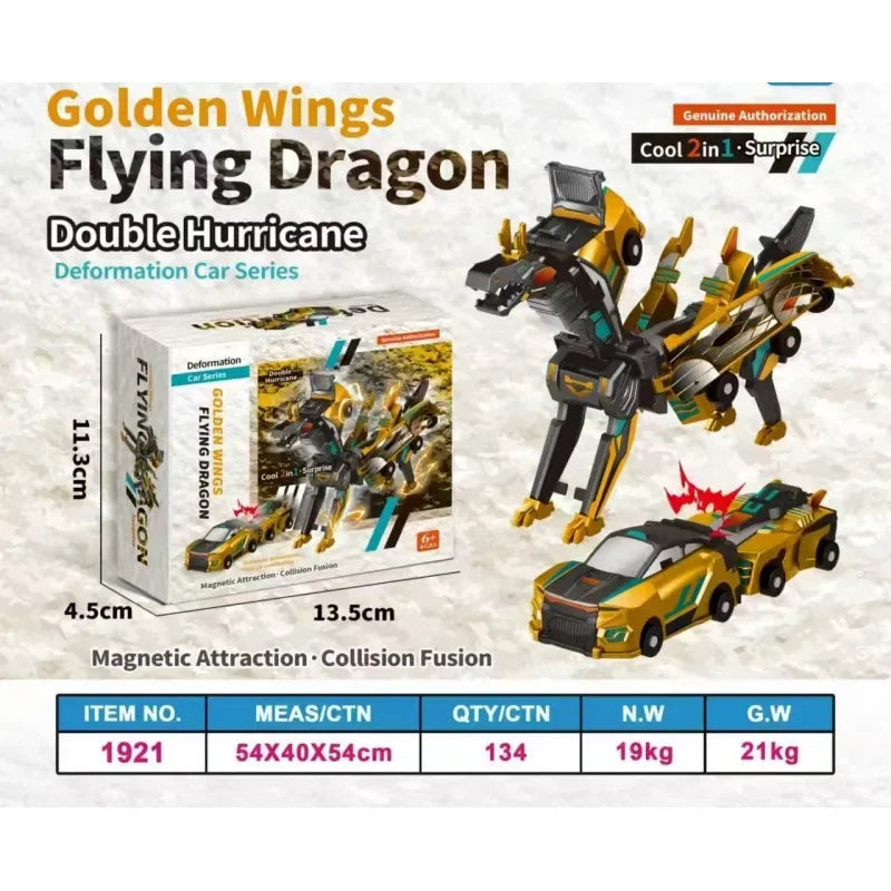 2-in-1 Collision Transforming Dinosaur Car with Automatic Collision Transformation, Manual Play, Safe for Ages 3+