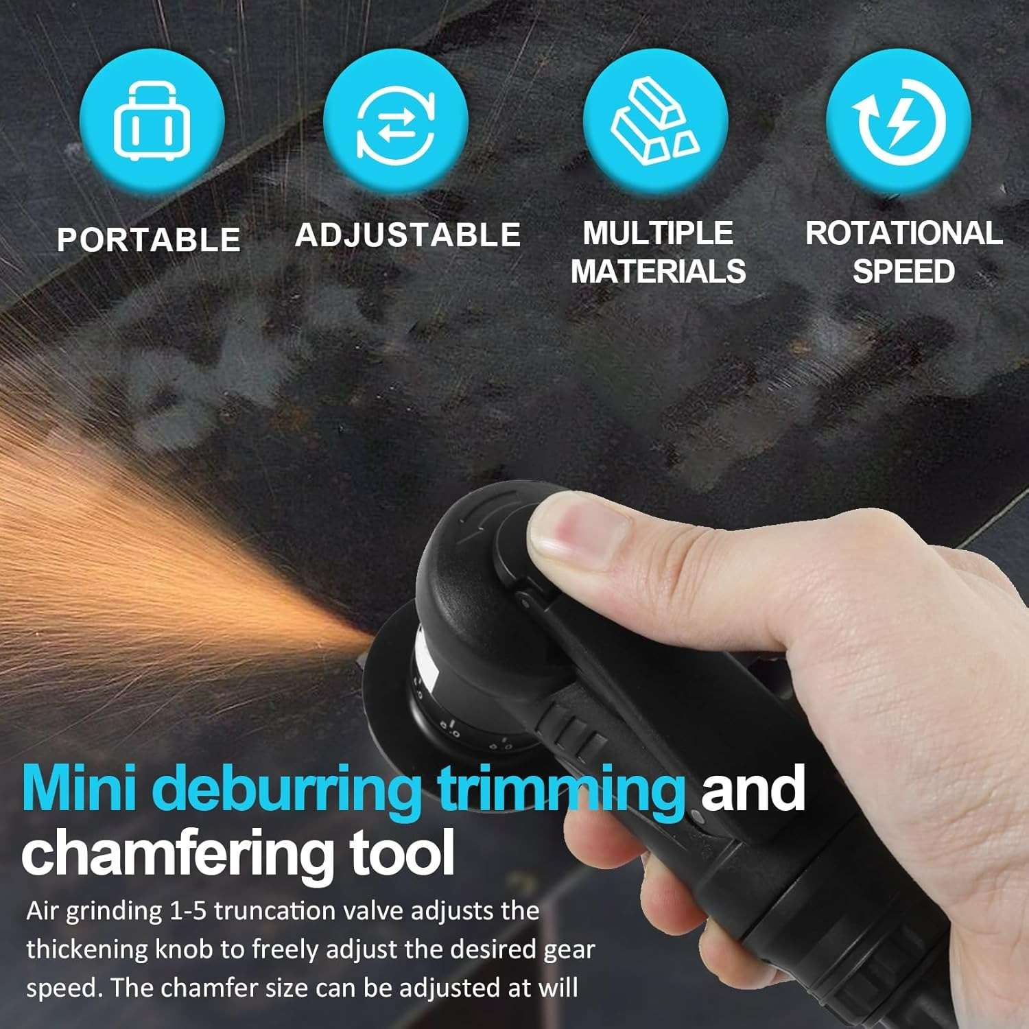 2-in-1 Mini Pneumatic Chamfering Tool – Compact Air-Powered Deburring & Edge Grinding Tool for Precision Metalwork