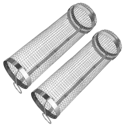 Compact 2-Piece BBQ Rolling Grill Stainless Steel Set - Halri