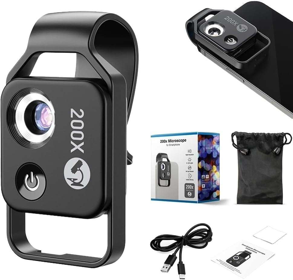 High Definition 200X Phone Microscope Lens with LED Light - Halri