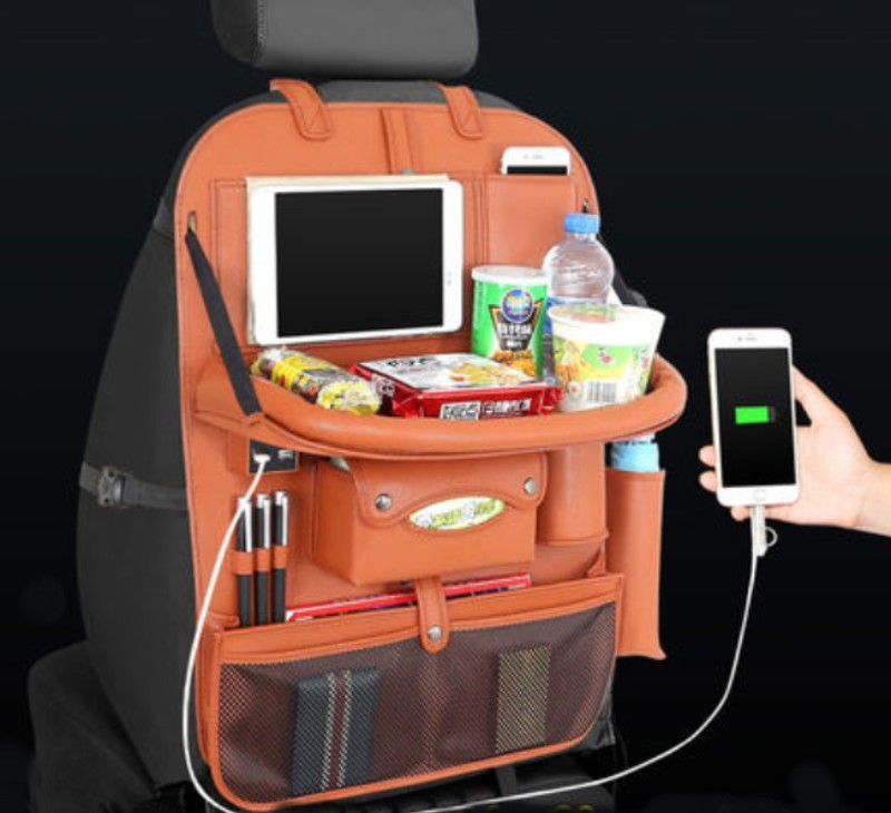 Practical Car Seat Organizer with USB Chargers and Tray