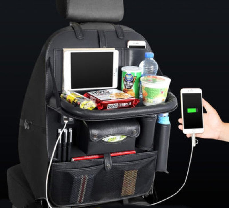 Practical Car Seat Organizer with USB Chargers and Tray - Halri