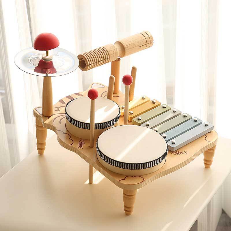 Kid's Wooden Drum Set and Xylophone Musical Toy