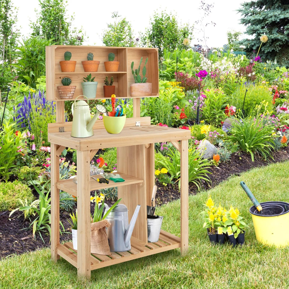 Portable Garden Work Table with Built-in Storage