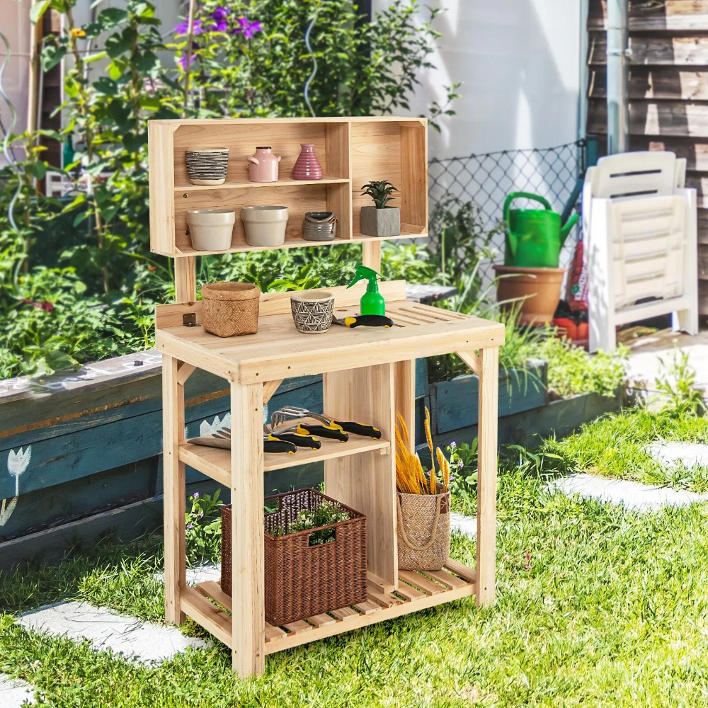 Portable Garden Work Table with Built-in Storage