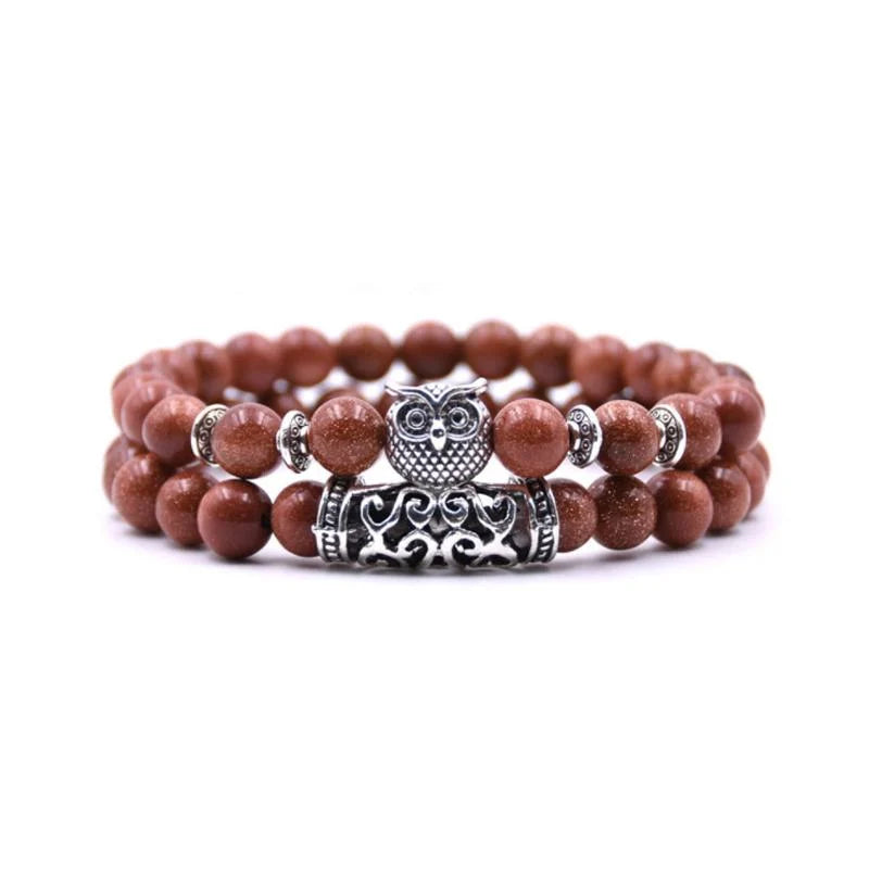 Nature Inspired Owl Bead Stone Bracelet