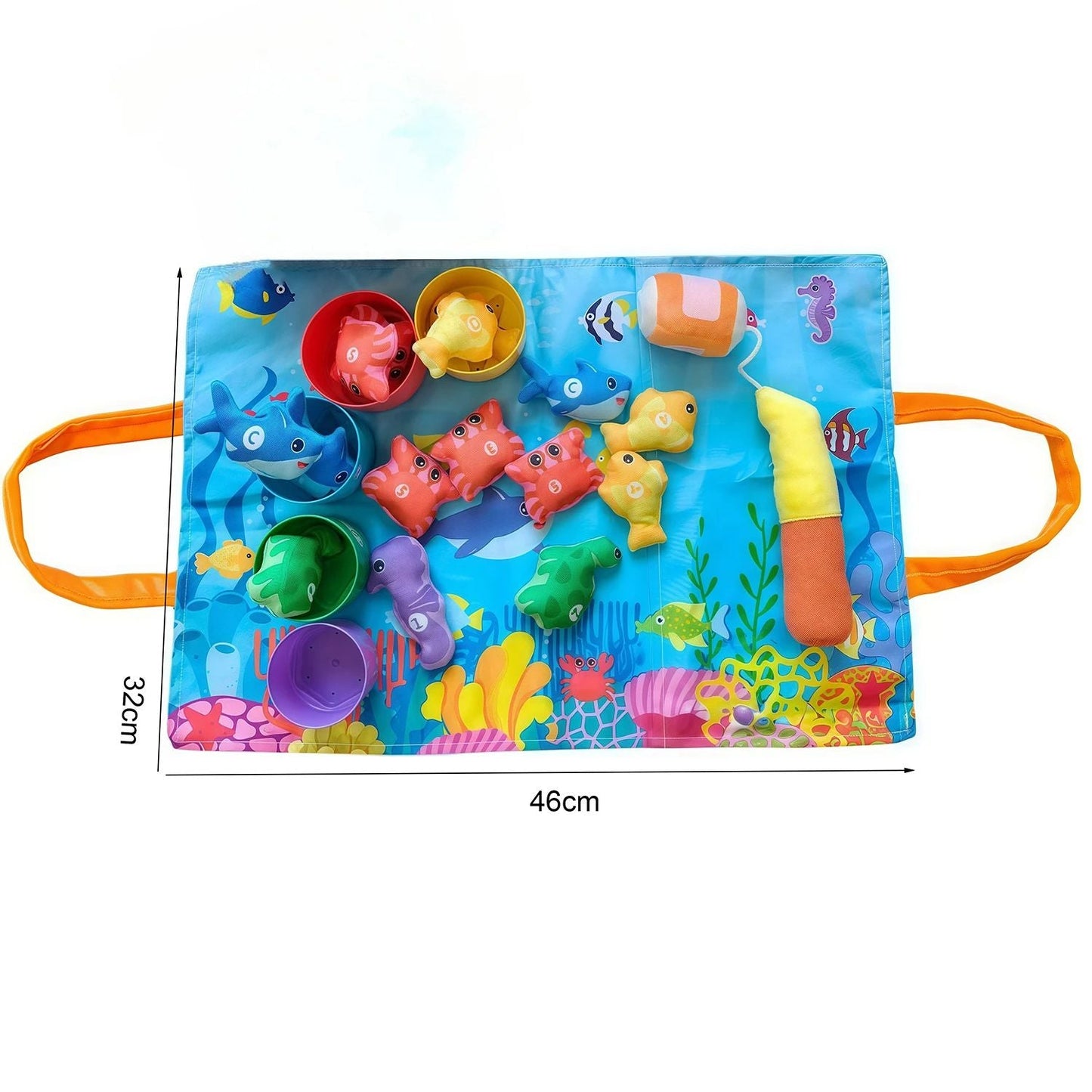 22Pcs Cloth Montessori Fishing Toy for Young Learners with Stacking Cups, Color Sorting