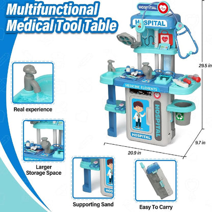 22 Pcs Educational Pretend Medical Station Set Doctor, Realistic Tools, Foldable Trolley, Safe for Kids 3+