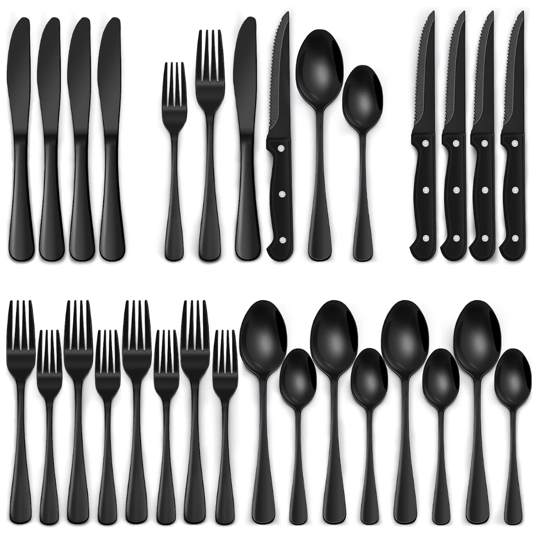 Premium 24pc Black Stainless Steel Cutlery Set - Halri