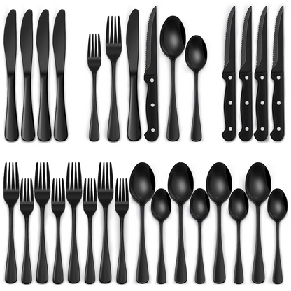 Premium 24pc Black Stainless Steel Cutlery Set - Halri