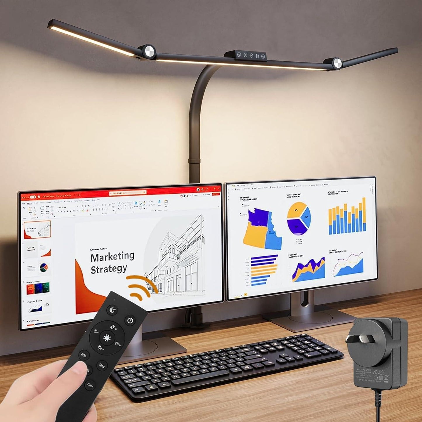 Bright Adjustable 3-Head LED Desk Light with Clamp - Halri