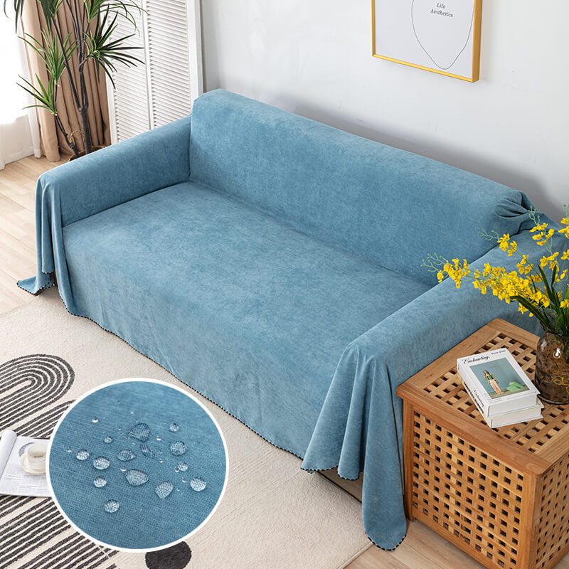 Waterproof Faux Fur Sofa Blanket with Decorative Trim