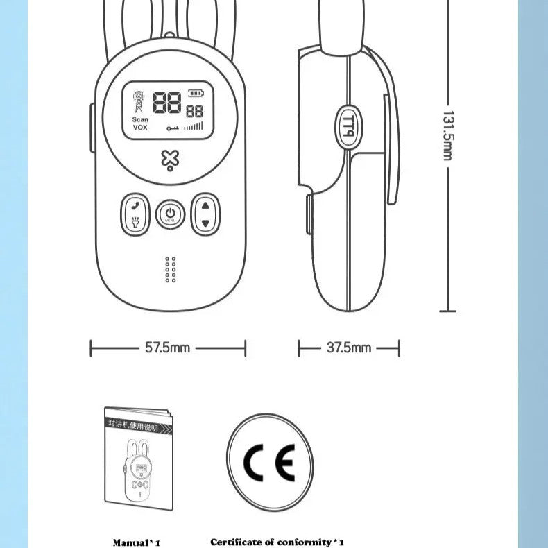 2PCS Cute Cartoon Walkie Talkie Toy with LCD Display and Hands-Free VOX Function, Safe for Ages 6+