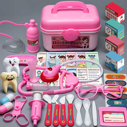 2 - in - 1 Doctor and Dentist Carrycase Kids Role Play Set Education Kit with Lights Sounds Functions Perfect Birthday Christmas Gift for Kids