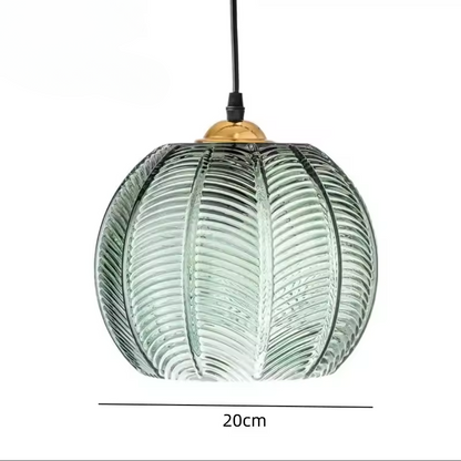 Elegant Glass Pendant Light with Green Leaf Design