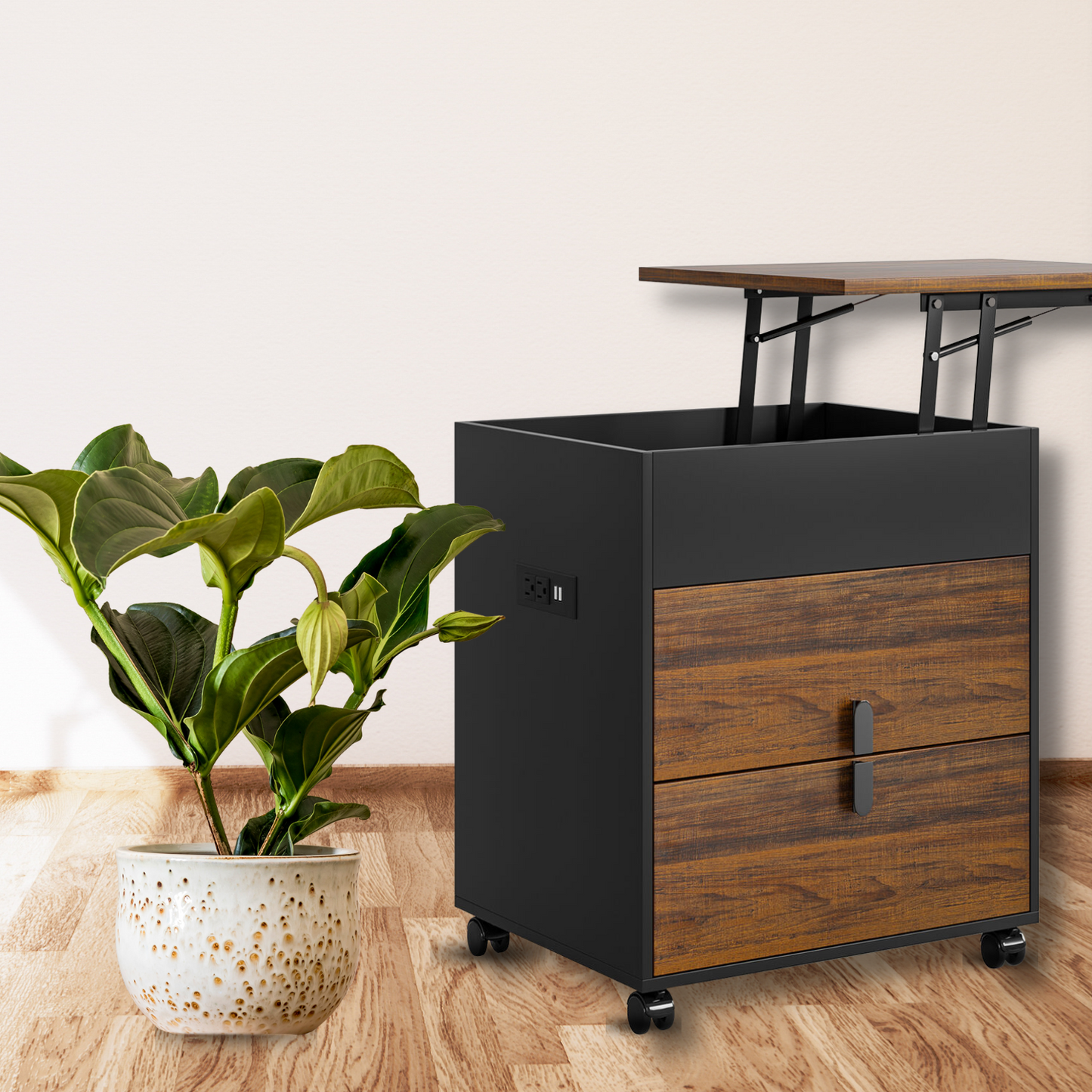 Stylish Wooden Desk Side Table with Swivel Top