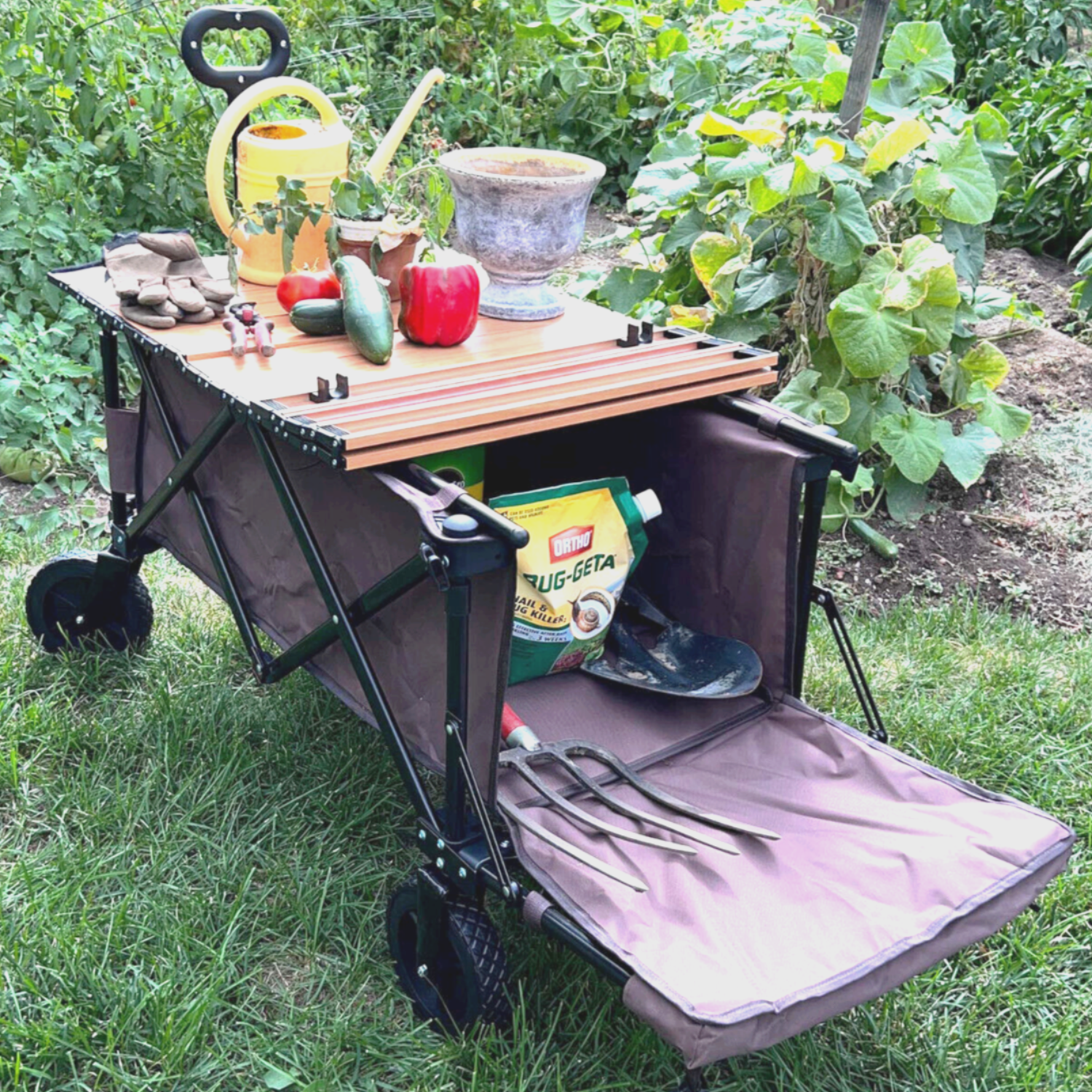Folding Garden Utility Yard Cart with Wheels - Halri
